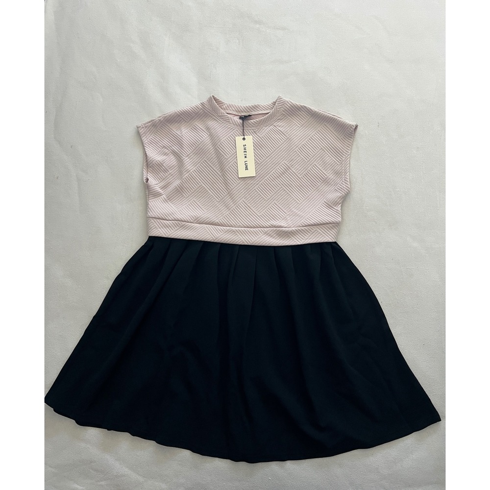 SHEIN LUNE Womens Textured Quilted Mini Dress Pink Black Sz M